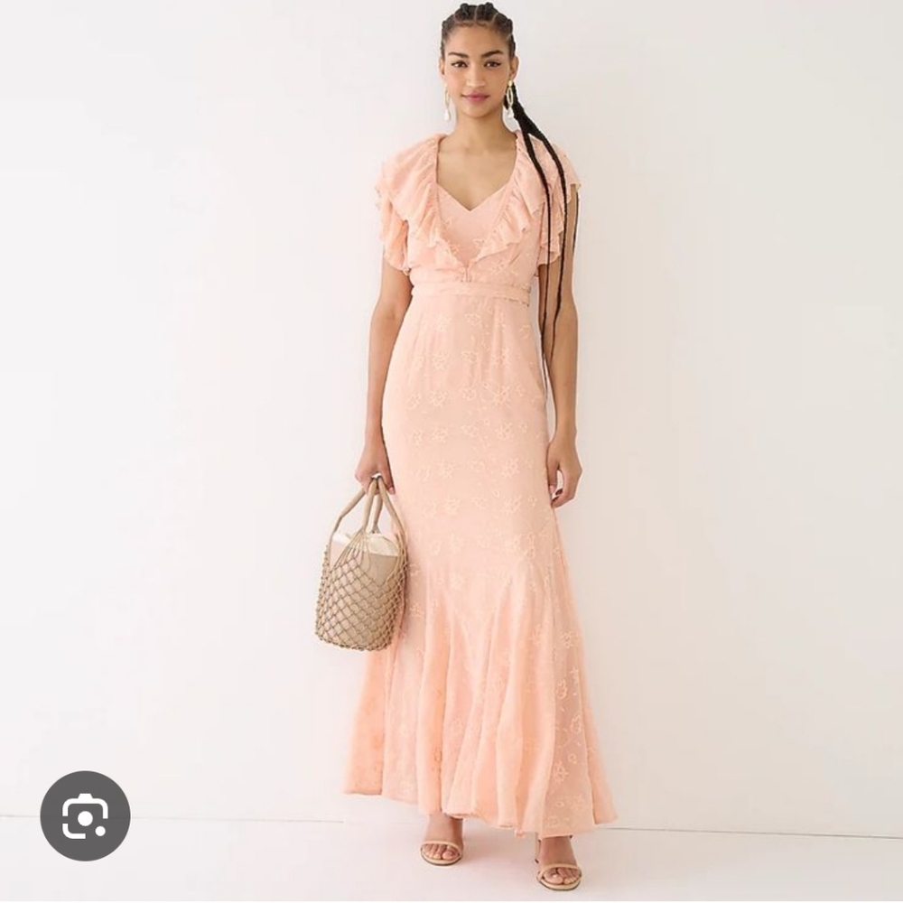NWT Jcrew Evelina Vintage Elegant Peach Ruffle Maxi‎ Dress and Top Set Size 4